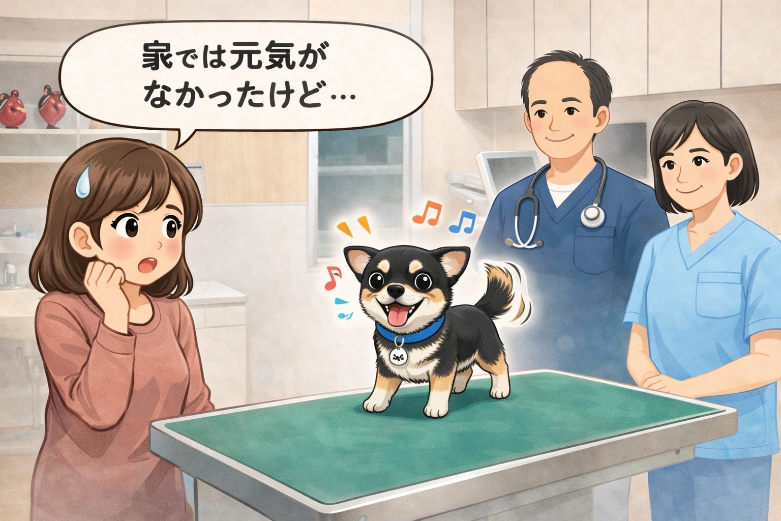 【動物病院あるある】シリーズ 第４回 「家ではぐったりしていたのに、病院では元気そうに見える犬」 🐶 😨 家ではぐったりだったのに… 🏥 病院に来たら 👉 え、元気なんですけど…？ これ、実はよくあります