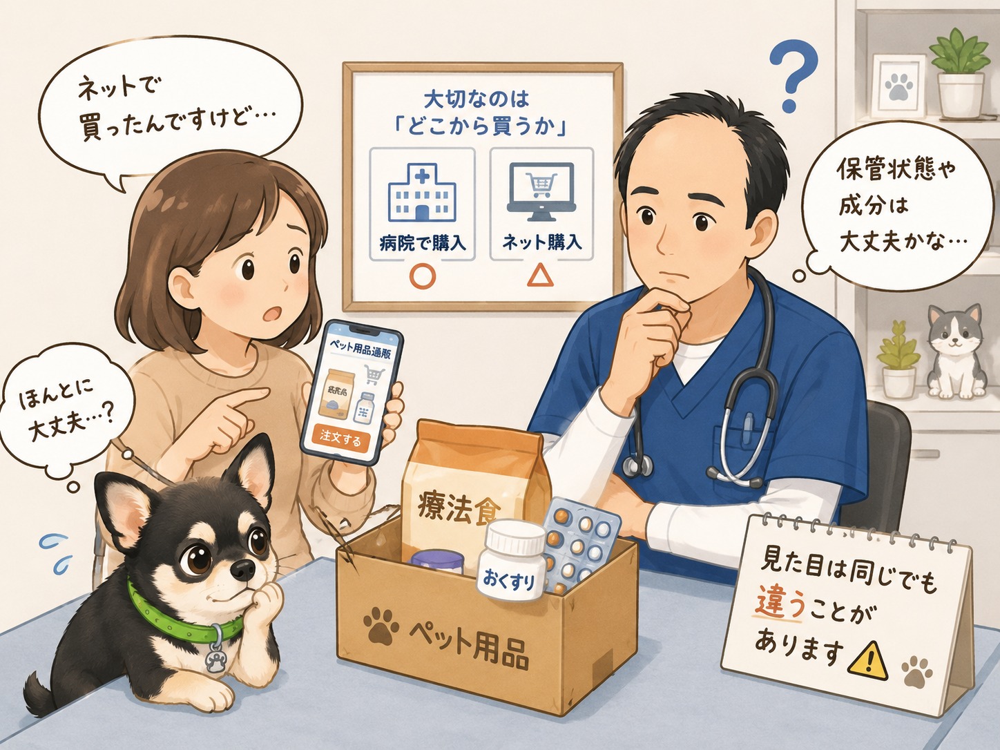【それ、逆効果かも】 第3回 ネットで購入したフードや薬、本当に病院のものと同じですか？ ⸻ 最近はネットで フードやお薬が簡単に買える時代📦 便利ですよね😊 でも実は… “同じように見えて違う”ことがあります