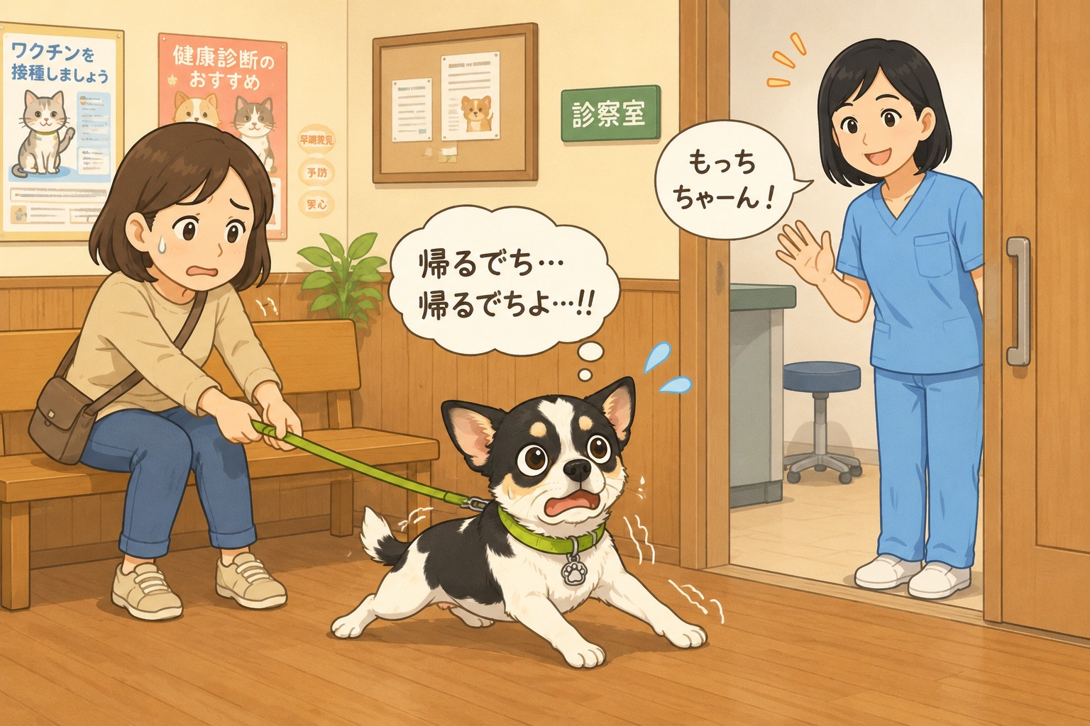 【動物病院あるある】 第6回 「待合室までは元気に入ってくるのに名前を呼ばれると帰ろうとする犬」 ⸻ 🐶待合室ではしっぽフリフリ 🐶ほかのわんちゃんにも興味津々 「今日は余裕そうですね〜😊」 …と思った次の瞬間👇 📣「○○ちゃーん！」 🐶💨「帰ります