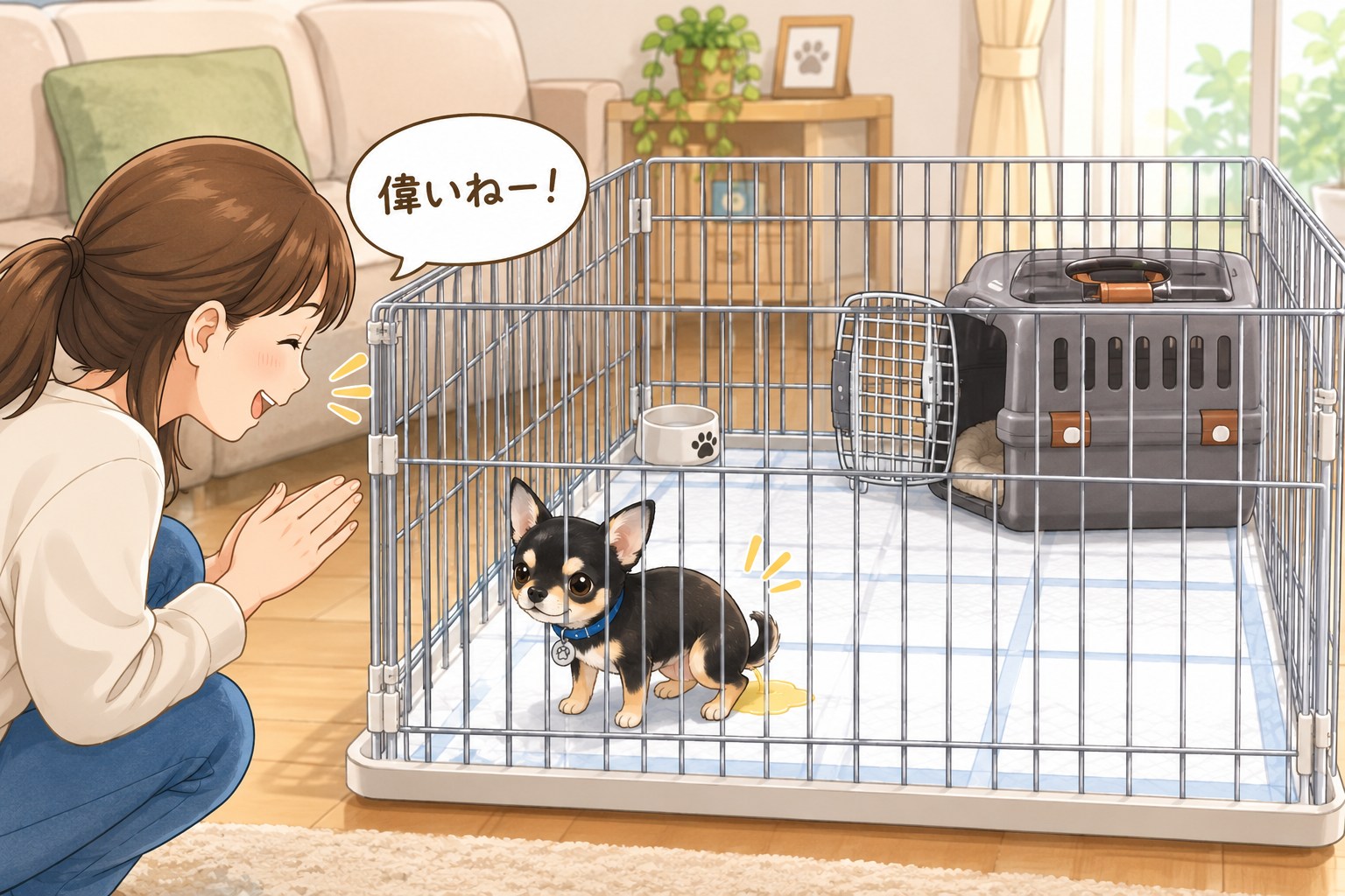 🟨 獣医師が解説 子犬のトイレ、まず「失敗させない」がコツです 子犬を迎えたら、 「トイレはどうやって教えればいいですか？」 とよく聞かれます