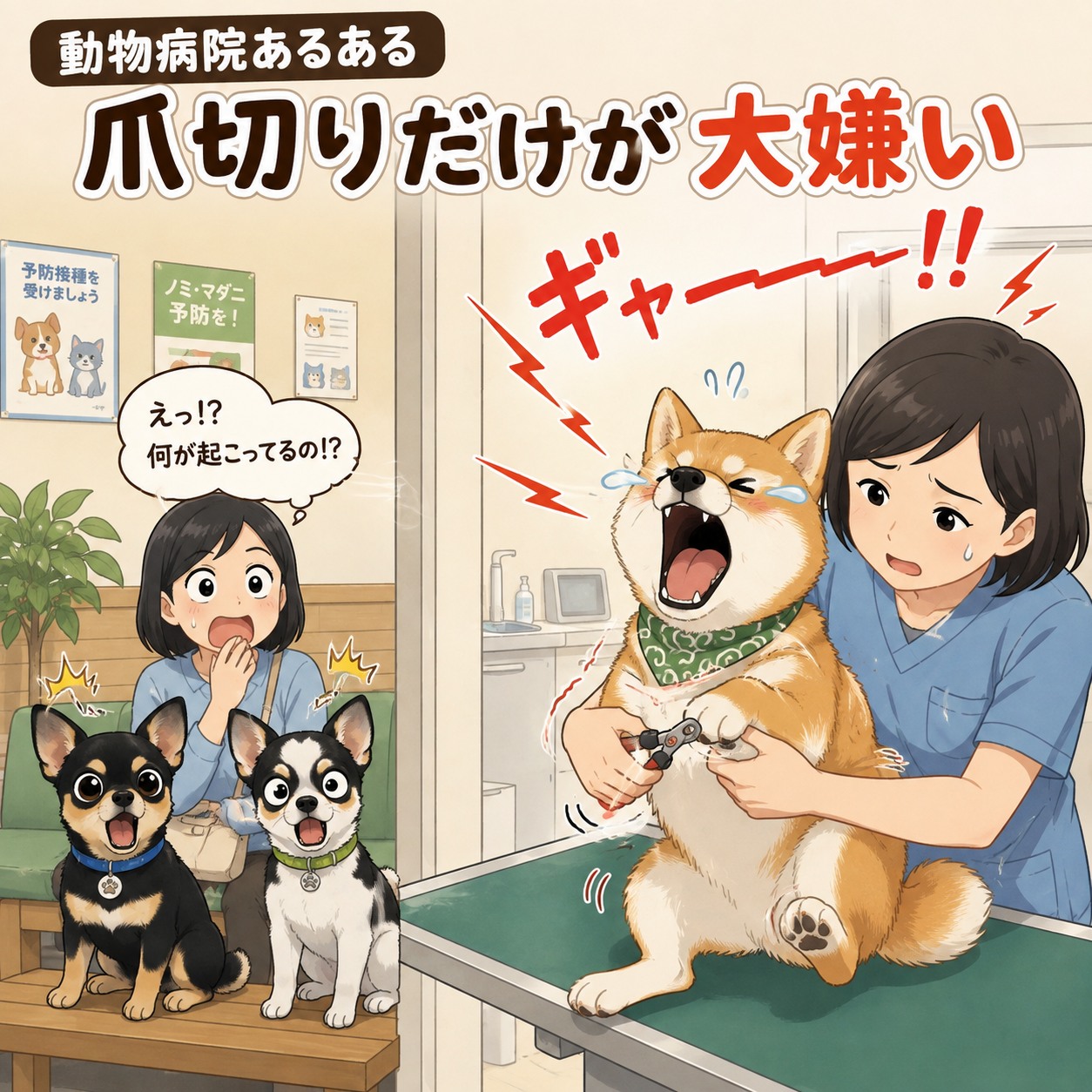 🟦 動物病院あるある 爪切りだけは全力でイヤなんです 診察も平気