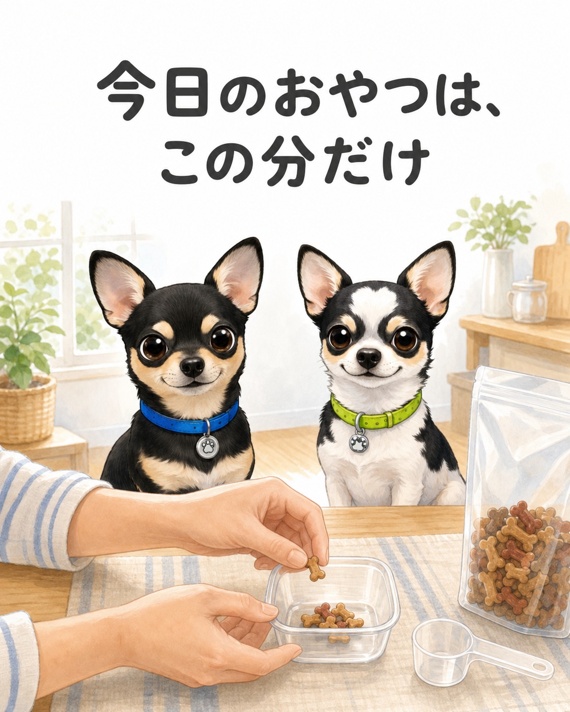 🟩 お願い・知ってほしい おやつ、1日どのくらい・何回なら大丈夫？ 「そんなにあげていないのに、体重が増えてきた…」 そんなときは、おやつの“1回量”だけでなく、1日の合計量を確認してみましょう